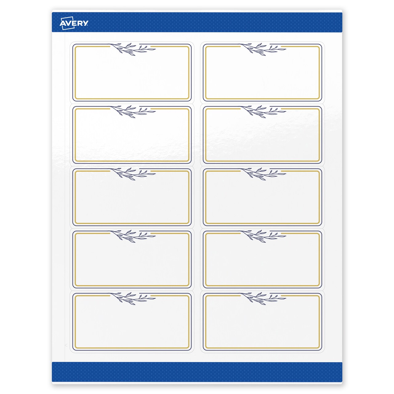 Avery Printable Rectangle Labels, Gold & Navy Border with Florals, 2" x 4", Glossy White Rectangle Labels, Permanent, Laser/Inkjet, 100ct, Great for Product Labels